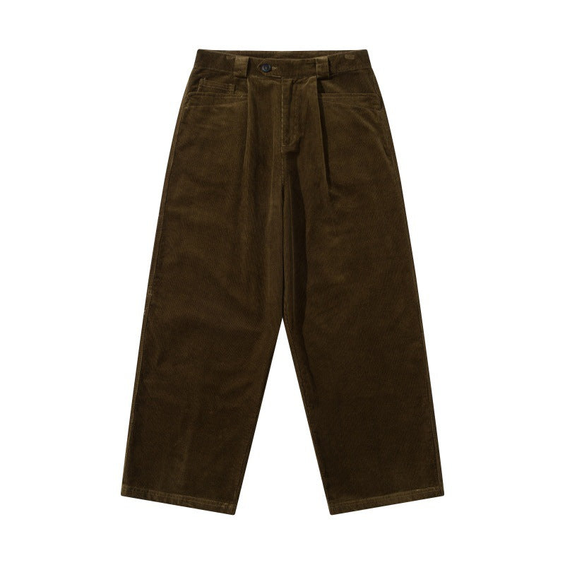 Herren Weite Cordhose mit Bundfalten, hoher Taille und geradem Bein Drune