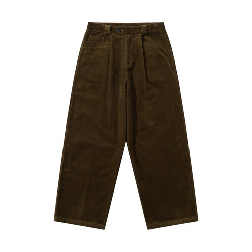Herren Weite Cordhose mit Bundfalten, hoher Taille und geradem Bein Drune