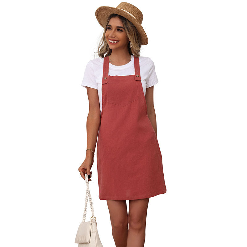 Damen Latzkleid mit verstellbaren Trägern und praktischen Eingrifftaschen Drune