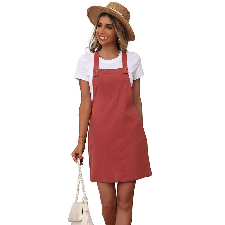 Damen Latzkleid mit verstellbaren Trägern und praktischen Eingrifftaschen Drune