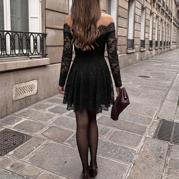 Damen Elegantes Off-Shoulder Spitzenkleid Drune