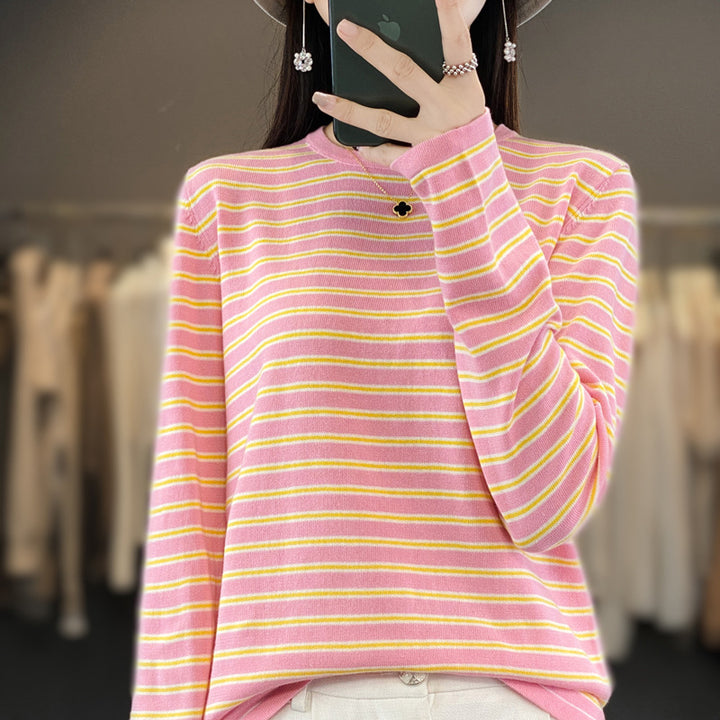 Damen Leichter Baumwollmix-Streifenpullover mit Rundhals, Raglanärmeln und lässiger Silhouette Drune