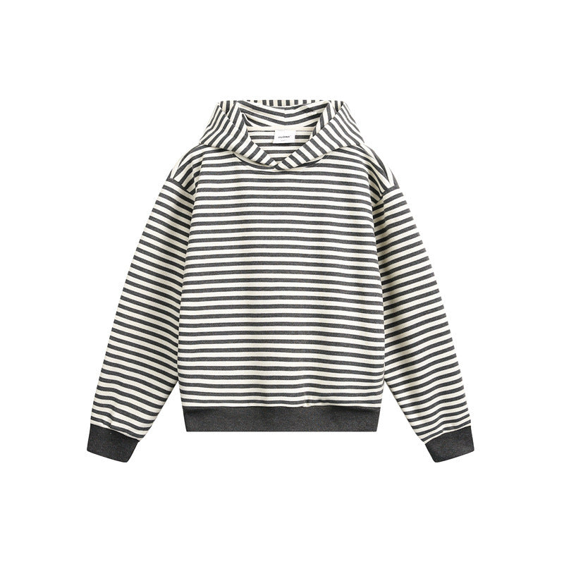 Unisex Gestreifter Kapuzenpullover im Boxy-Cut mit Raglanärmeln Drune