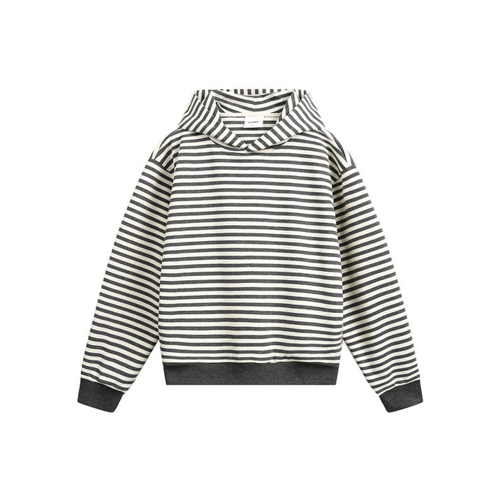 Unisex Gestreifter Kapuzenpullover im Boxy-Cut mit Raglanärmeln Drune
