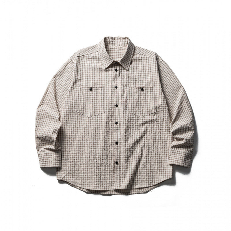 Herren Boxy-Overshirt aus leichter Baumwollmischung mit feinem Karomuster und Brustklappentaschen Drune