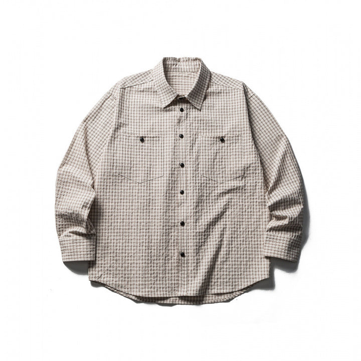 Herren Boxy-Overshirt aus leichter Baumwollmischung mit feinem Karomuster und Brustklappentaschen Drune