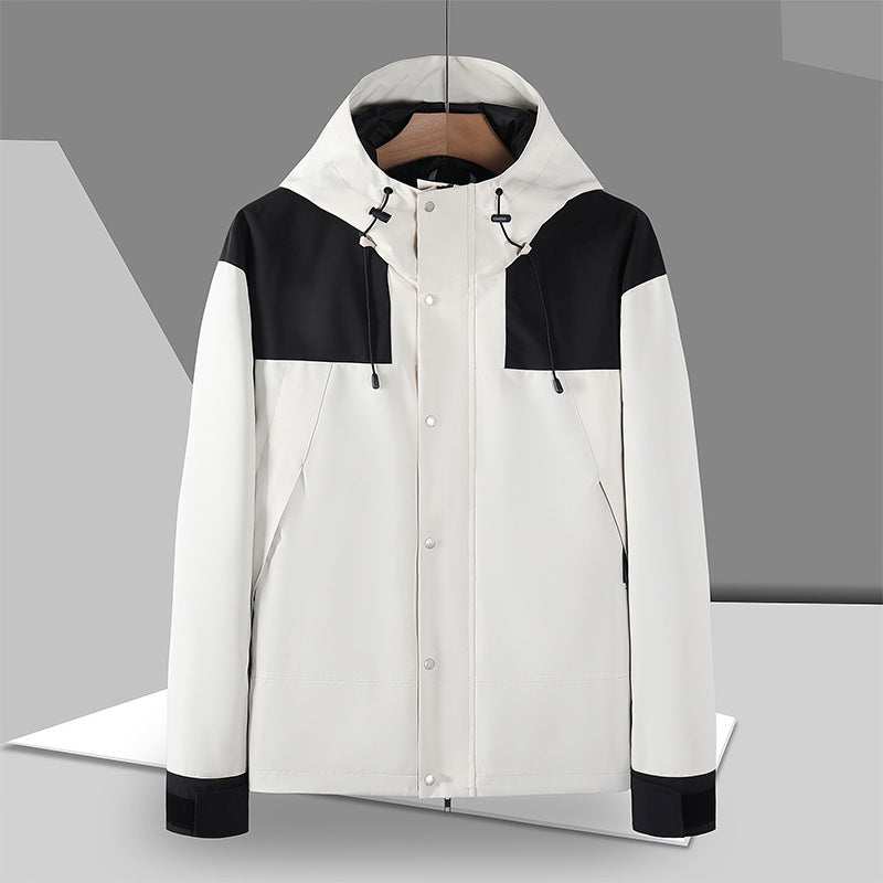 Herren Minimalistische Softshell-Kapuzenjacke mit verdeckter Druckknopfleiste Drune