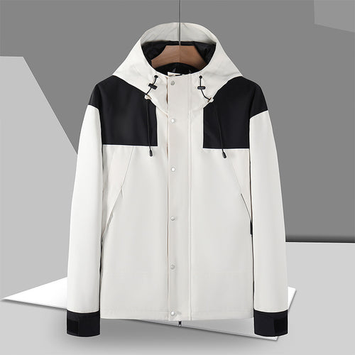 Herren Minimalistische Softshell-Kapuzenjacke mit verdeckter Druckknopfleiste Drune