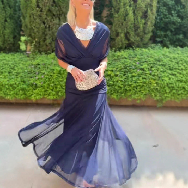 Damen nan elegantes bodenlanges Abendkleid mit drapierter Schulterpartie und luftiger Chiffon-Rock Drune