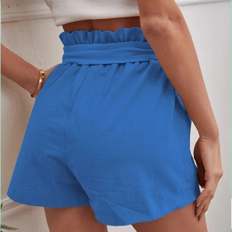Damen elegante Shorts mit Bindegürtel und breitem Bund Drune