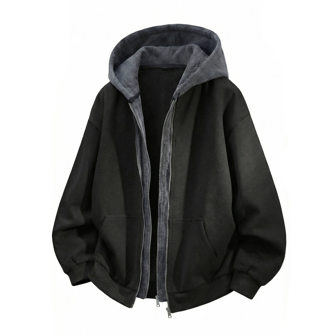 Unisex Oversized Kapuzenjacke mit Doppelreißverschluss und Kängurutasche Drune