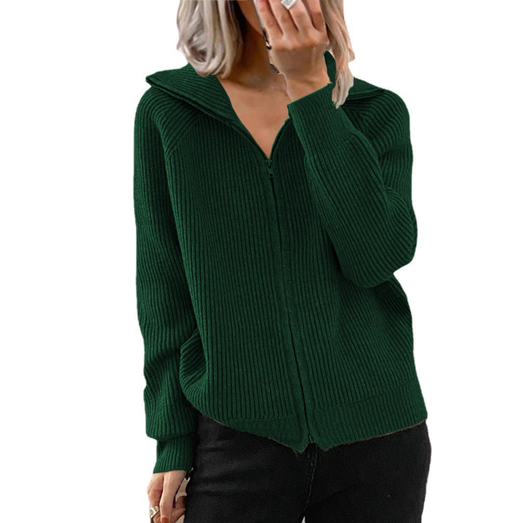 Damen Gerippte Kapuzen-Strickjacke mit Reißverschluss und Eingrifftaschen Drune