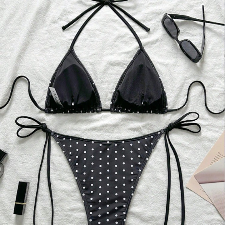 Damen Triangel-Bikini mit verspieltem Punktenmuster und verstellbarem Bund Drune