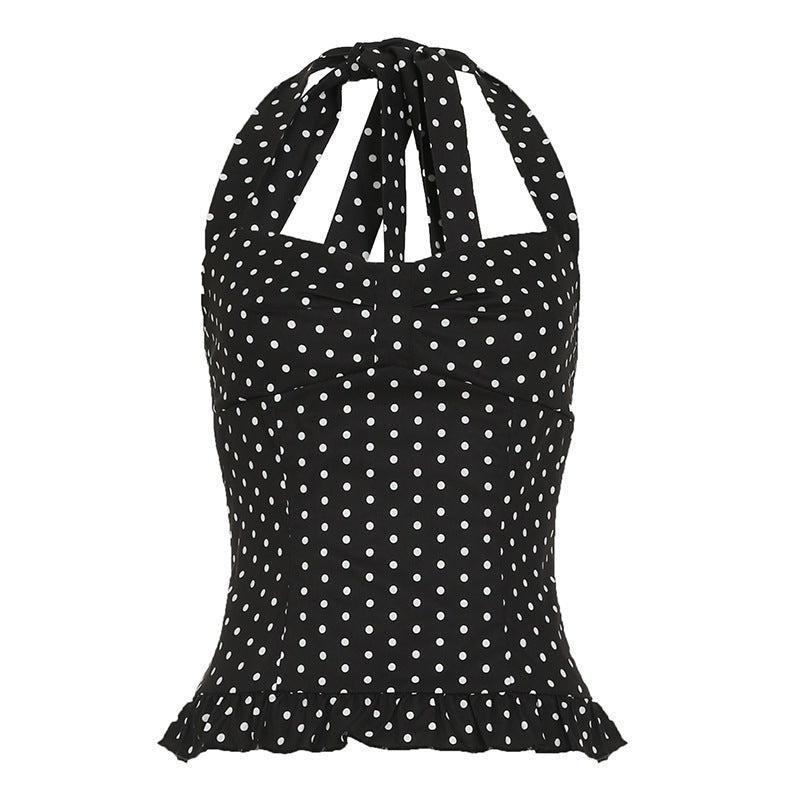 Damen Spaghetti-Träger Bluse mit attraktiven Punktmuster Drune