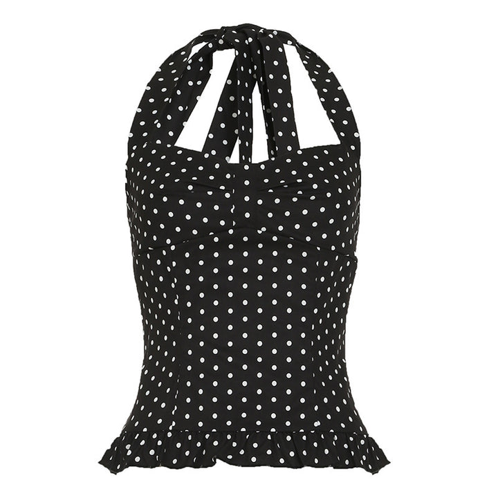 Damen Spaghetti-Träger Bluse mit attraktiven Punktmuster Drune