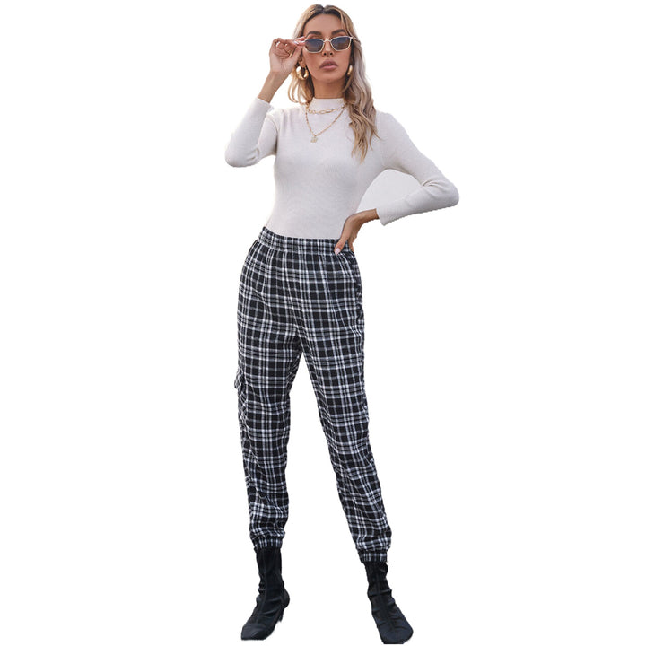 Damen lässige Karohose mit elastischem Bund und praktischen Seitentaschen Drune