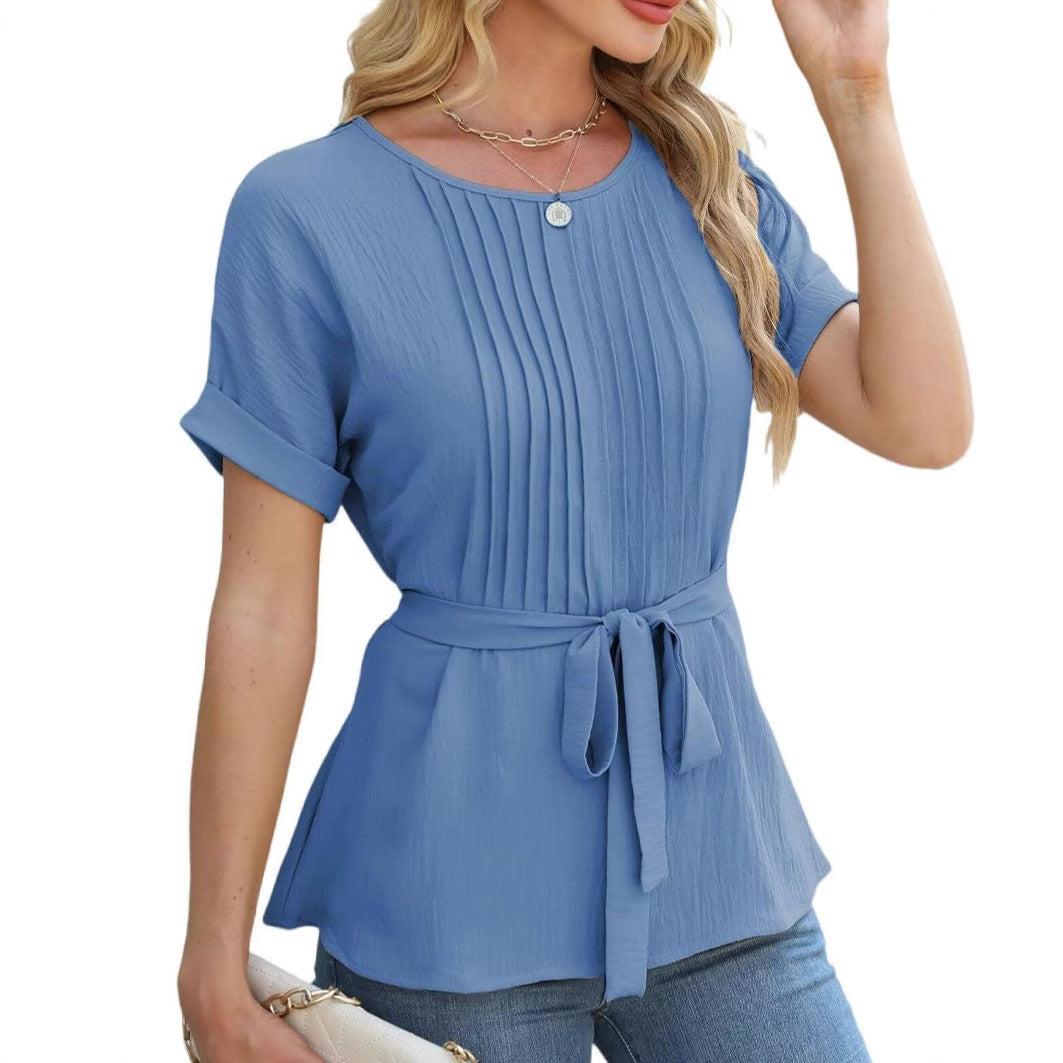 Damen Bluse mit Rüschendetails und seitlichem Gürtel Drune