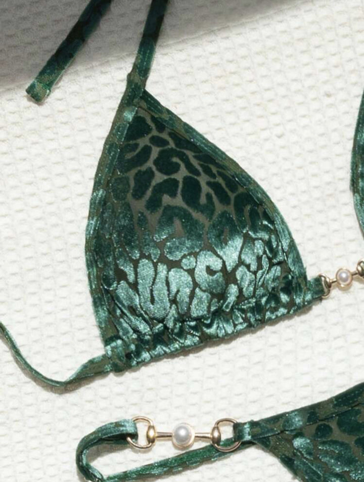 Damen Triangel-Bikini-Set mit luxuriösem Glanz und elegantem Leoprint Drune