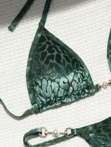 Damen Triangel-Bikini-Set mit luxuriösem Glanz und elegantem Leoprint Drune