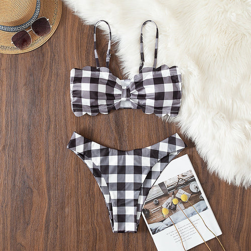 Damen Bikiniset mit Rüschen und Vichy-Muster Drune