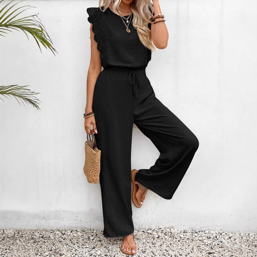 Damen Zweiteiliges Set aus Top und Palazzo-Hose mit Spitzenvolant Drune