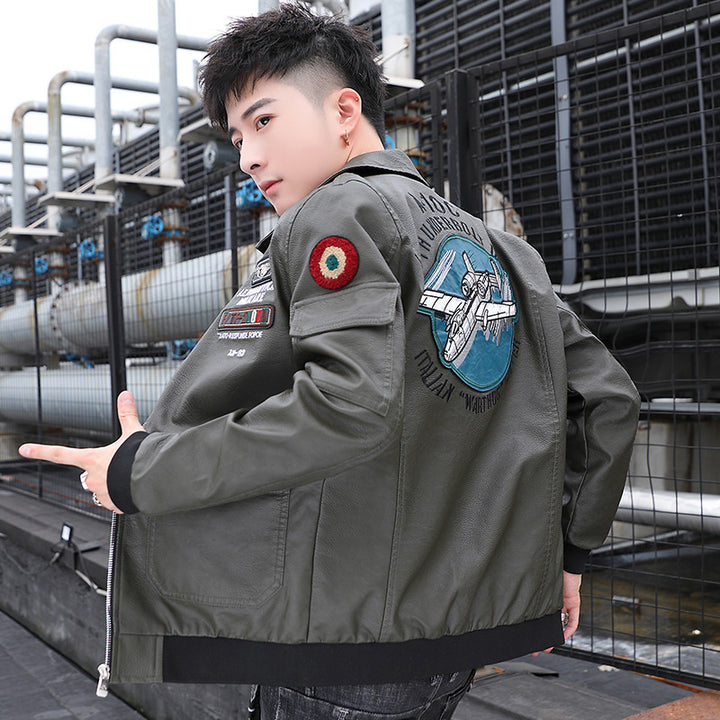 Herren Aviator‑Bomberjacke im Military‑Style mit großem Rückenpatch und Ärmeltasche Drune