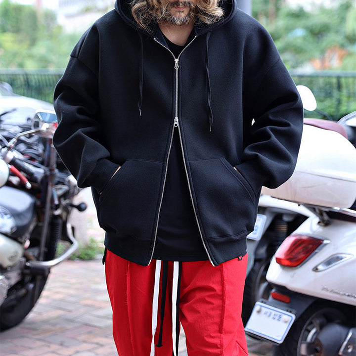 Herren Oversized Kapuzen-Zipjacke aus schwerem Fleece mit Kängurutaschen Drune