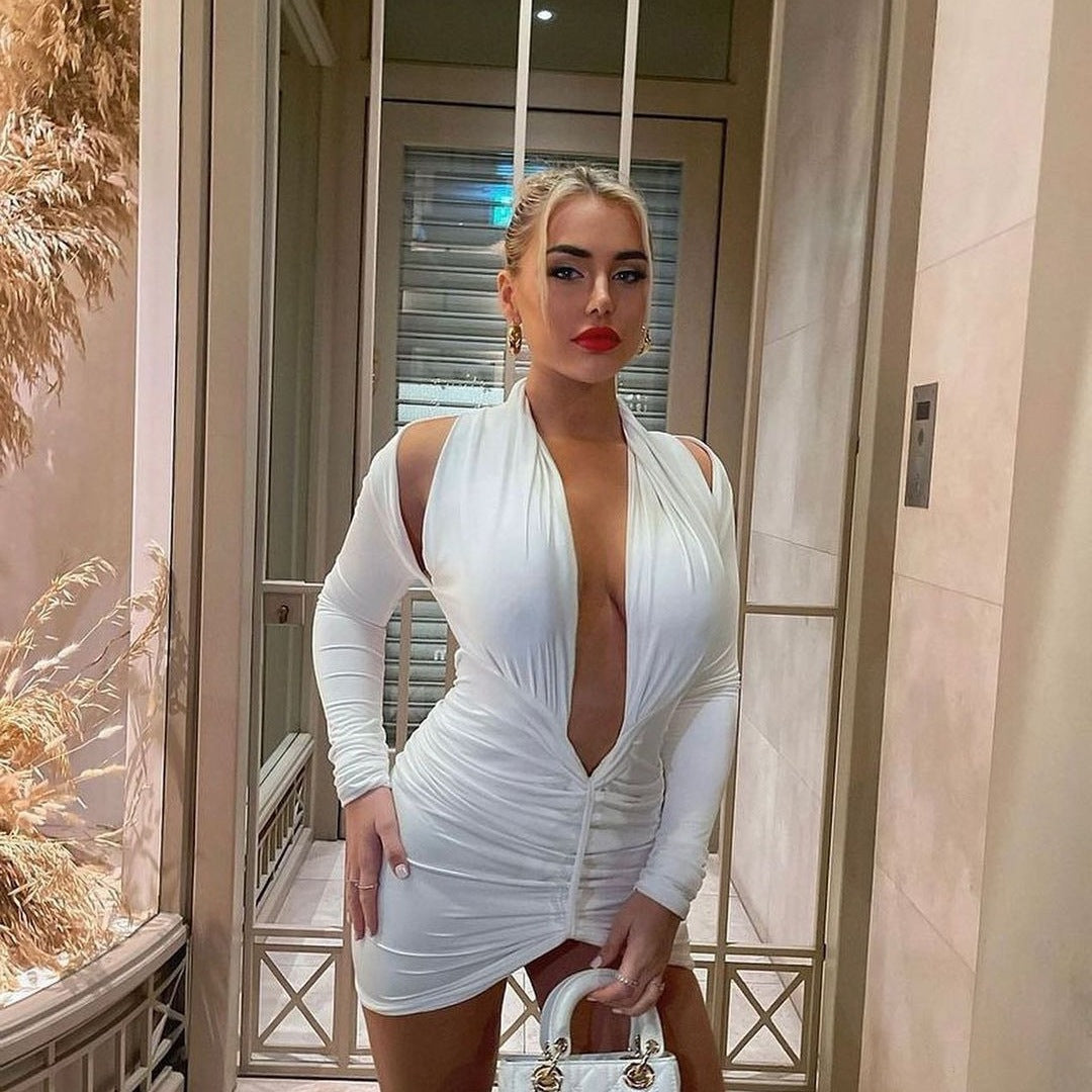 Damen Wickelkleid mit tiefem V-Ausschnitt und Raffungen Drune