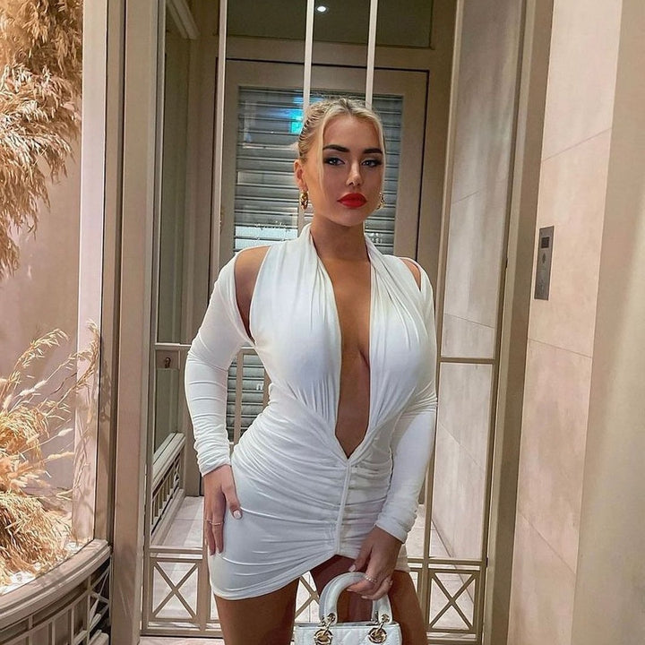 Damen Wickelkleid mit tiefem V-Ausschnitt und Raffungen Drune