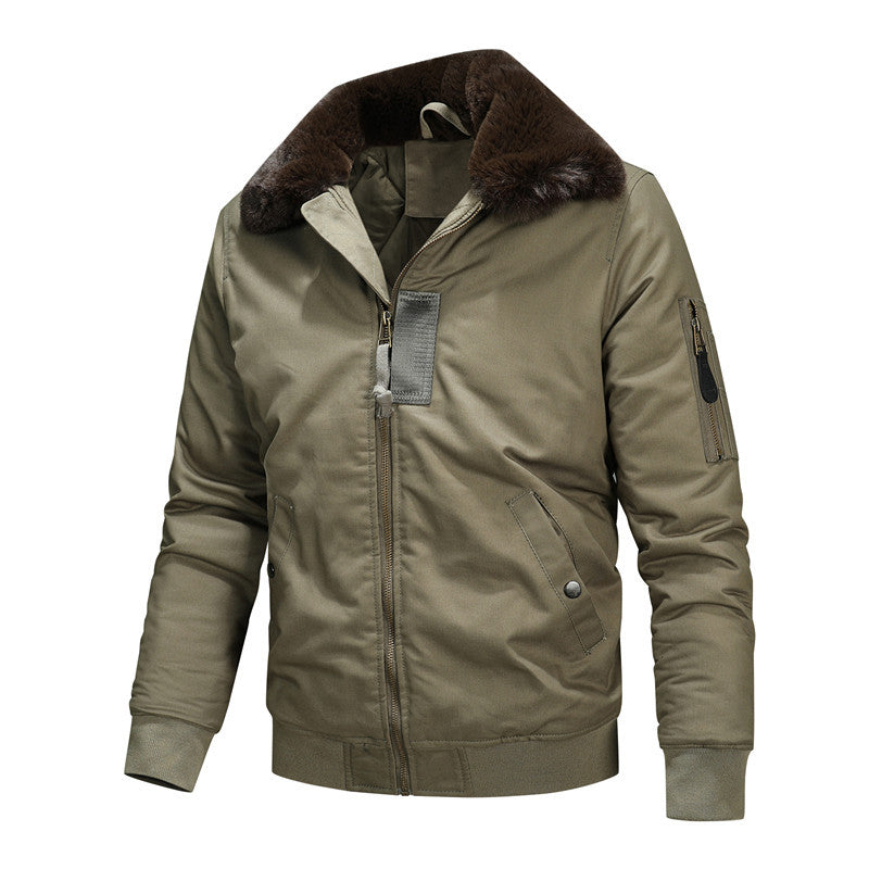 Herren Canvas-Blouson mit Kontrast-Sherpa-Kragen und verdeckten Utility-Taschen Drune