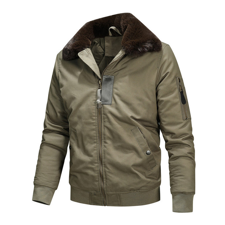 Herren Canvas-Blouson mit Kontrast-Sherpa-Kragen und verdeckten Utility-Taschen Drune