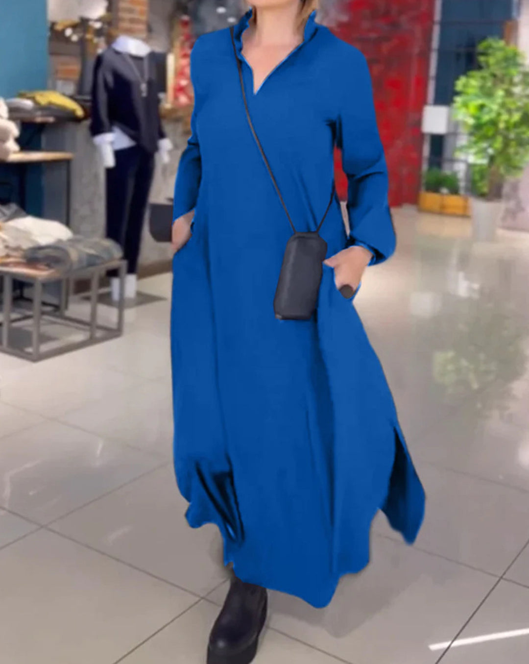 Damen Hemdblusenkleid mit praktischen Taschen und langen Ärmeln Drune