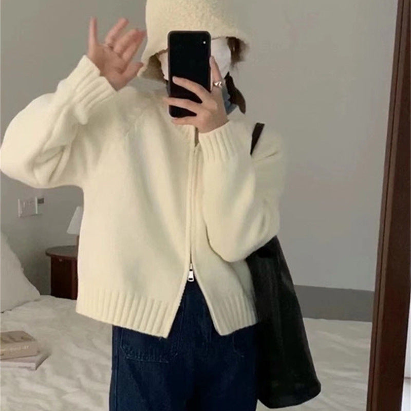 Damen Kuscheliger Cardigan mit Reißverschluss und breitem Rippabschluss Drune