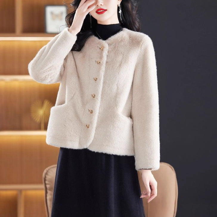 Damen kuschelige Fleecejacke mit modischem Knopfdesign Drune