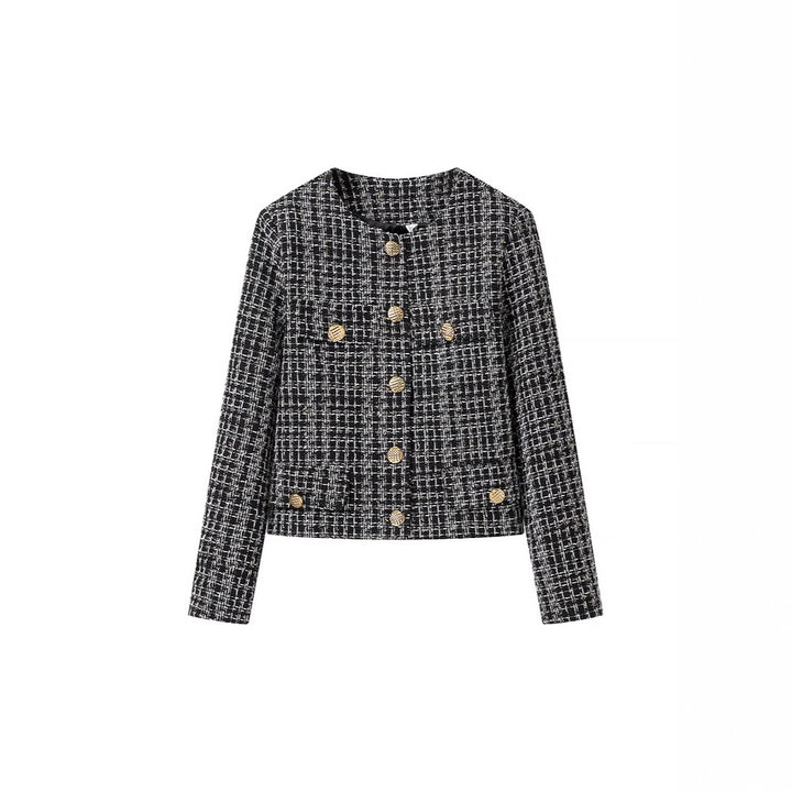 Damen Bouclé-Tweed-Jacke mit Zierknöpfen und kastiger Cropped-Silhouette Drune