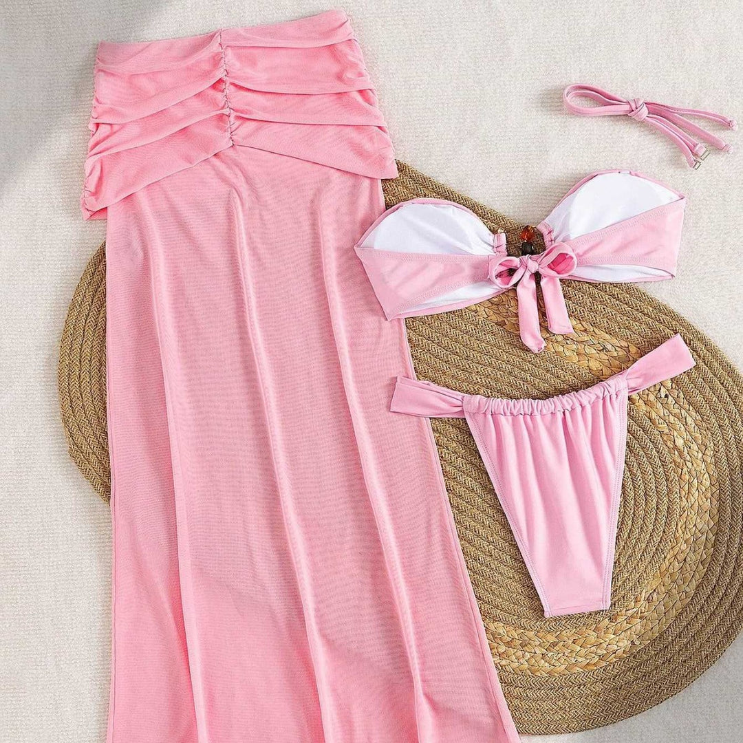 Damen Bandeau-Bikini mit fließendem Maxi-Rock Drune