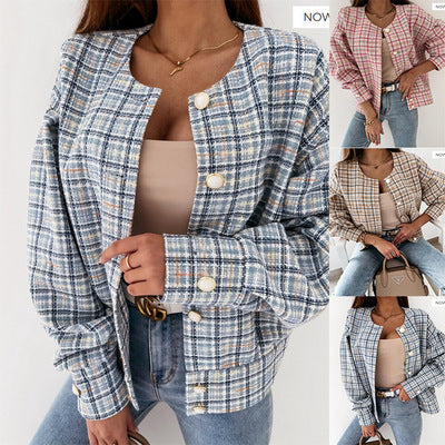 Damen Modischer Karostrickjacke mit einzigartigem Knopfverschluss Drune