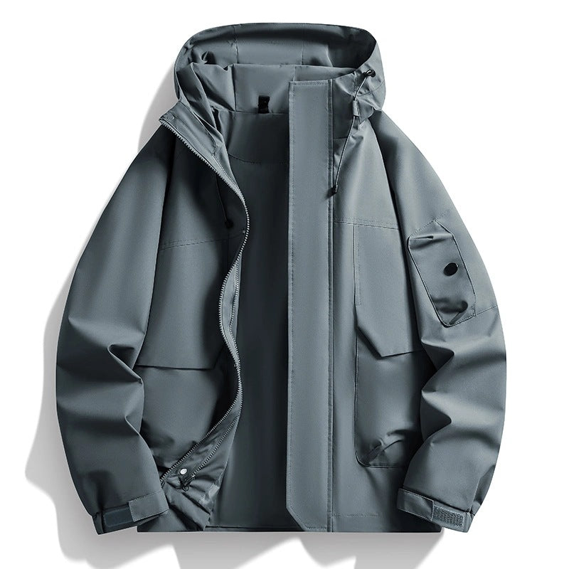 Herren Wasserdichte Kapuzenjacke im Utility-Stil mit verschweißten Nähten und verdecktem Reißverschluss Drune