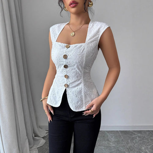 Damen Elegantes Oberteil mit Knopfdetails Drune