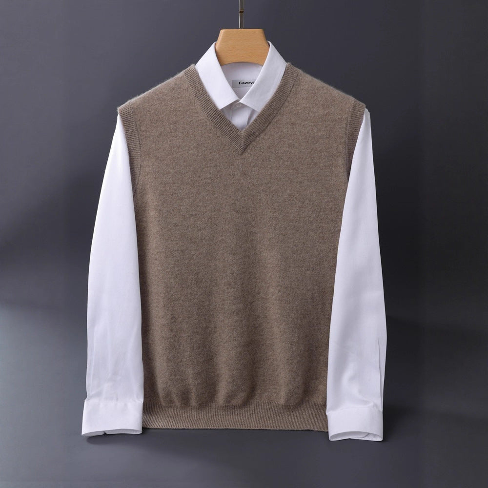 Herren Feine V‑Ausschnitt Strickweste aus Merino‑Blend mit geripptem Saum Drune