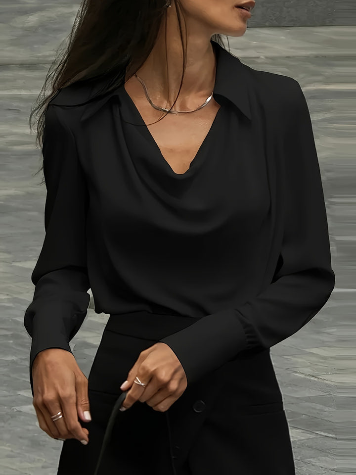 Damen Elegante Bluse mit schwungvollem Ausschnitt und langem Arm Drune