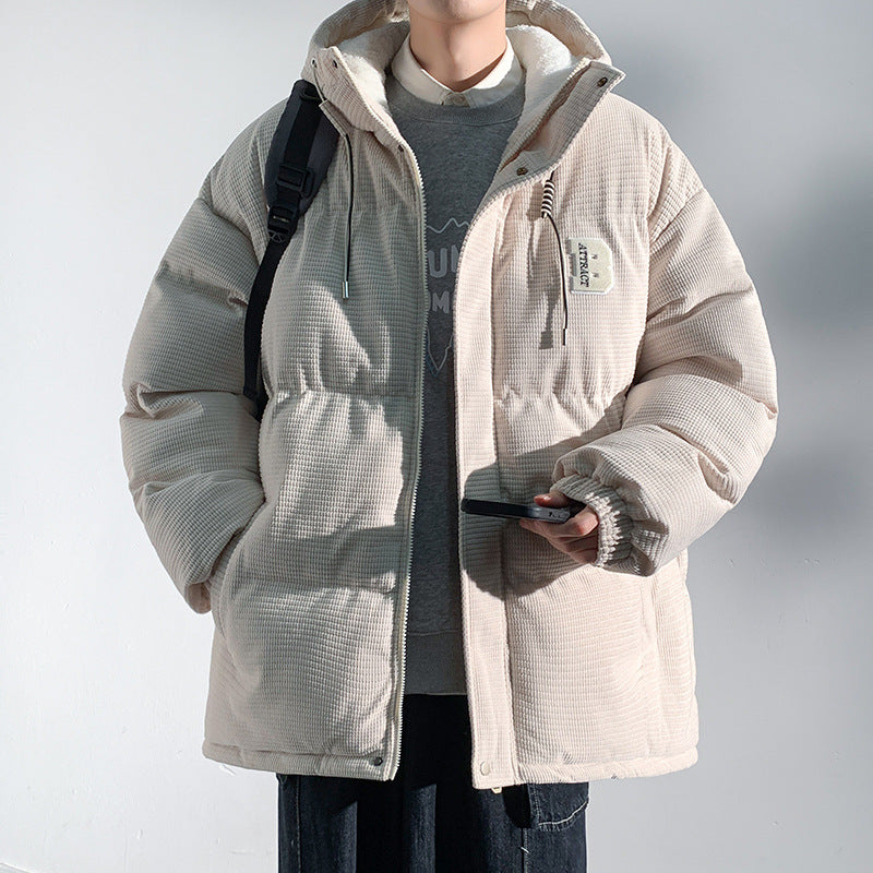 Herren Gepolsterte Cord-Steppjacke mit Kapuze, Teddyfleece-Innenfutter und Oversize-Schnitt Drune