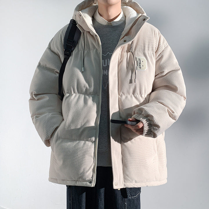 Herren Gepolsterte Cord-Steppjacke mit Kapuze, Teddyfleece-Innenfutter und Oversize-Schnitt Drune