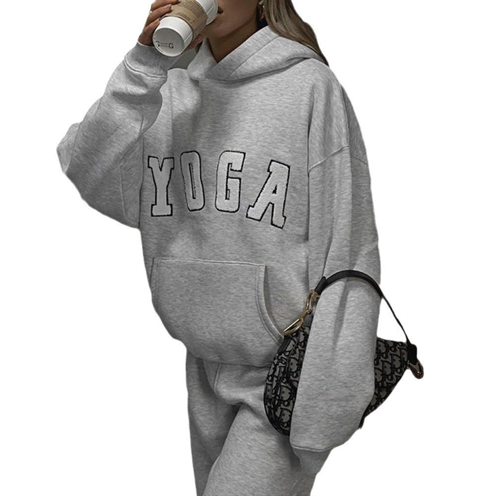 Damen lässiger Kapuzenpullover mit Yoga-Stickerei Drune