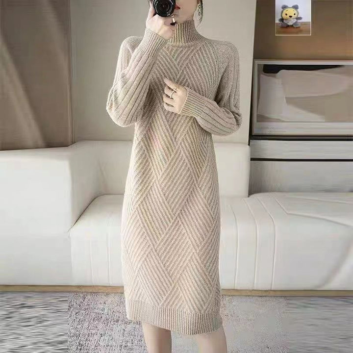 Damen Strickkleid mit Stehkragen und Rippmuster Drune