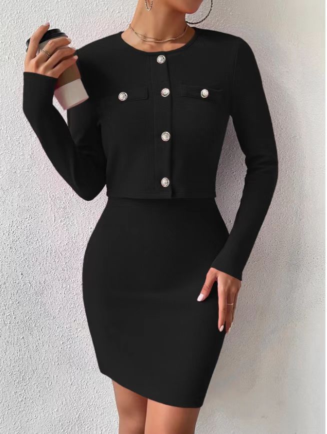 Damen elegantes Jumpsuit-Set mit taillierter Jacke und schimmernden Knöpfen Drune