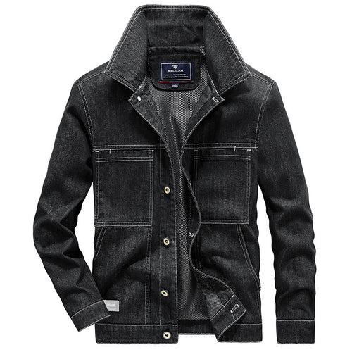 Herren Jeansjacke im Worker‑Stil mit Netzfutter und markanten Kontrastnähten Drune