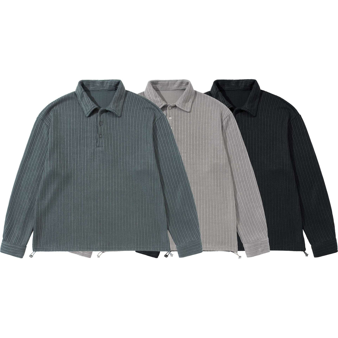Herren Strukturiertes Poloshirt-Strickpullover mit Knopfleiste und Waffelstrick Drune