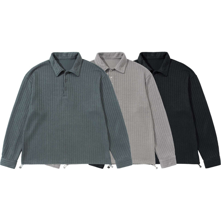 Herren Strukturiertes Poloshirt-Strickpullover mit Knopfleiste und Waffelstrick Drune