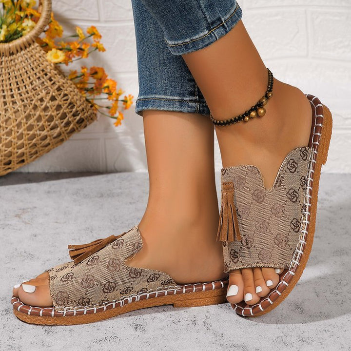 Damen Offene Pantoletten mit Quaste im Espadrille‑Stil Drune